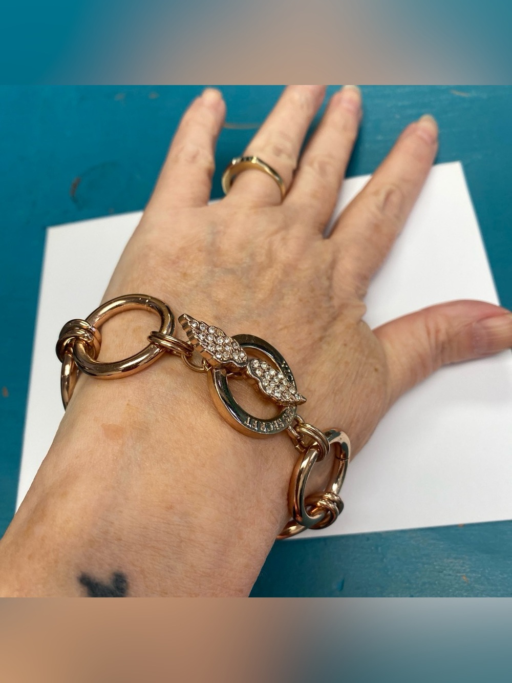 Victoria Secret Rose Gold tone Pavé Link Bracelet with Decorative Clasp
